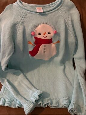 Gymboree Light Blue Snowman Applique Sweater with Red Scarf